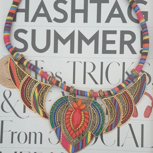 Collar Bib Multi Color Rainbow Necklace Fashion Women Jewelry Accessory Gift - Picture 1 of 5
